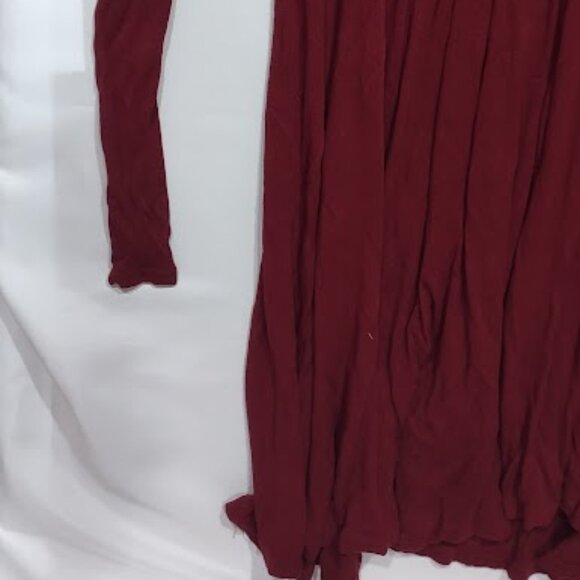 JOAN VASS CRANBERRY SHEER COWLED OPEN FRONT OVERSIZED VERY LONG SWEATER SIZE S - Picture 2 of 8